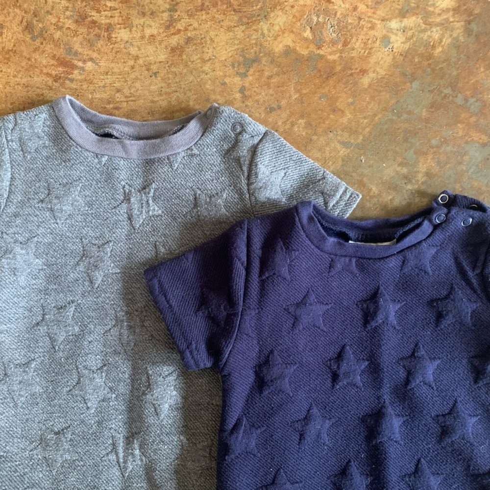Pair of Rosie Pope short sleeve rompers